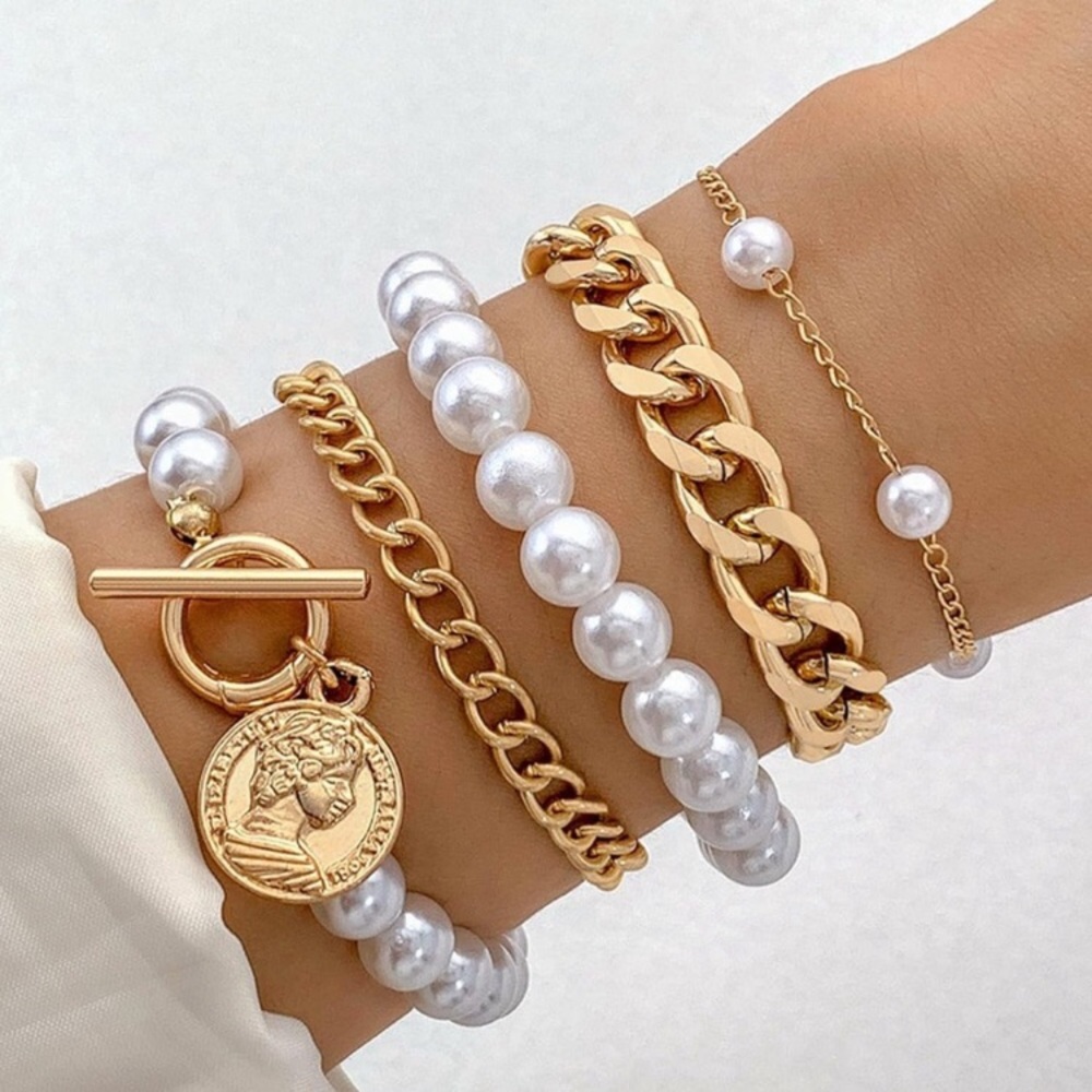New Gold Pearl Stack Bracelet